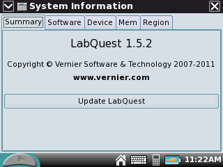 LabQuest System Information Screen for 1.5.2