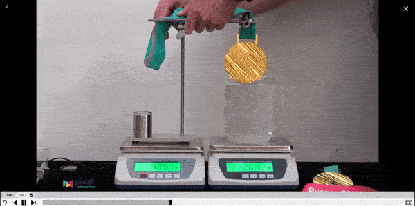 Animated GIF of gold medal being dipped.