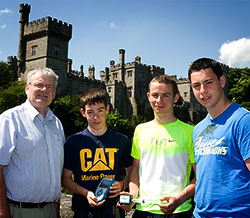 Principal John Murphy with students Joseph Foley, Michael O'Donnell, and Brian Hallissey at Lismor Castle