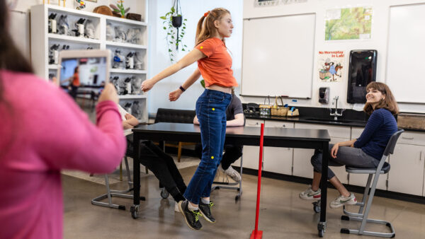 High school students using Vernier Video Analysis