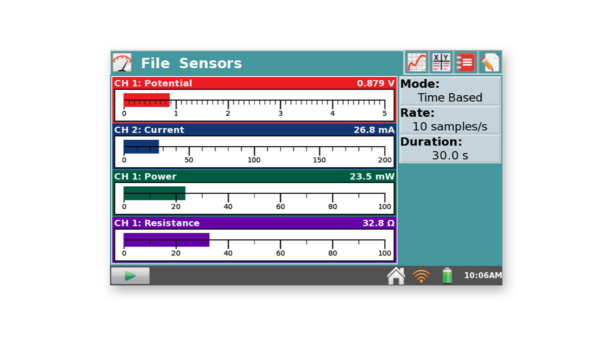 Vernier Energy Sensor meters shown on LabQuest 2
