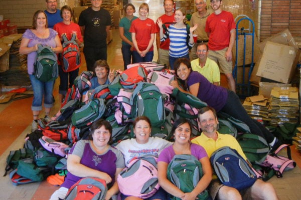 All 420 backpacks are ready for us to deliver to Creston for distribution by another group of Vernier employees on the first day of school.