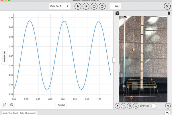 Videos synchronized with sensor data help students understand experiment phenomena like simple harmonic motion.