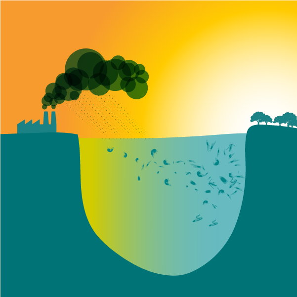 Illustration showing ocean acidification
