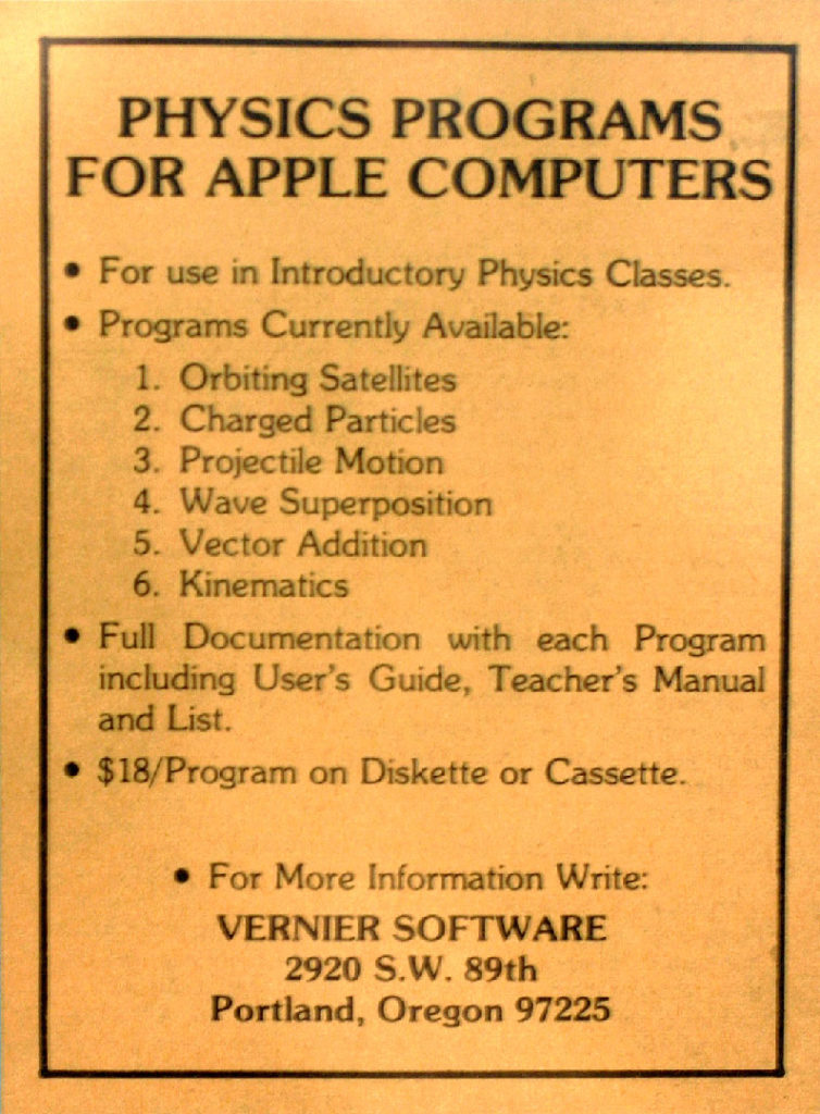 First Vernier Software ad circa 1981
